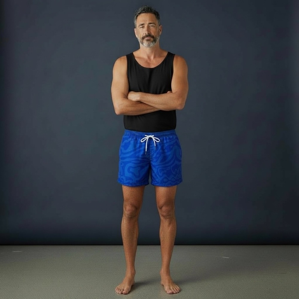 OAS Rapture Swim Shorts‎ Blue Palm Tree Print Men's XL Fast Drying